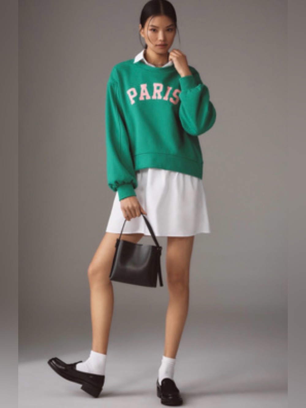 Anthropologie En Elle‎ Green Preppy Mini Layered Sweatshirt Dress Size Medium